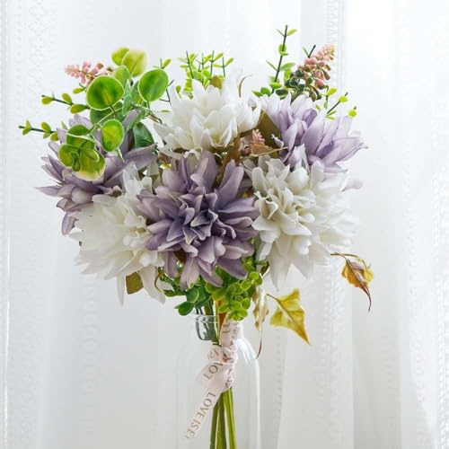 NbgrvB Bouquet di fiori artificiali realistici con gigli, margherite e crisantemi, piante finte di lunga durata per la decorazione del soggiorno
