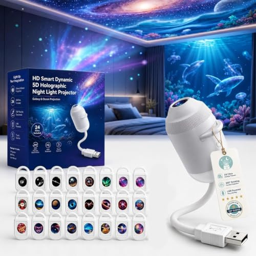 YIttings HD Smart Dynamic 5D Holographic Night Light Projector | 360 Mini Ocean Galaxy Dream Projector | Starry Sky Projection Night Light | Plug-and-Play Star Lamp for Celling (24 Projection Films)