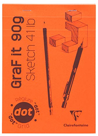 Clairefontaine 96651C Skizzenblock Graf it, DIN A5, 14,8x21 cm, 80 Blatt, 90g, DOT Lineatur, geheftet, ideal für Trockentechniken, 1 Stück, farbig sortiert