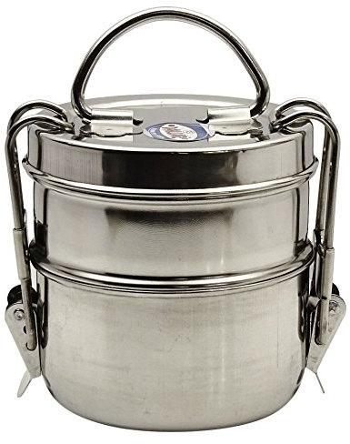 IBA Indianbeautifulart Stainless Steel Lunch Box Food Container 2 Tier Indian Tiffin Round Carrier Set