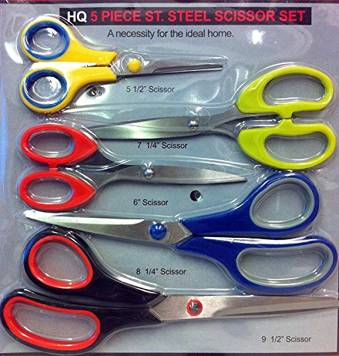 HQ Products 5 Piece Scissor Set Multipurpose Kitchen Craft Stainless Steel Assorted Scissors