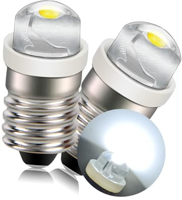 Ruiandsion 2pcs E10 LED Bulb DC 3V 0.5W 6000K White 200LM LED Bulb for Torchlight Flashlight Torch Headlight,Negative Earth
