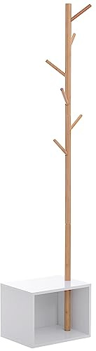 HOMCOM Meuble Rangement Porte-Manteaux 2 en 1 40L x 30l x 180H cm Blanc