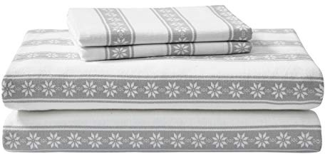 Eddie Bauer - King Sheet Set, Warm Breathable Cotton Flannel Bedding with Deep Pockets, Brushed for Extra Softness, Cozy Home Decor, Oeko-Tex Certified (Snowflake Fair Isle, King)