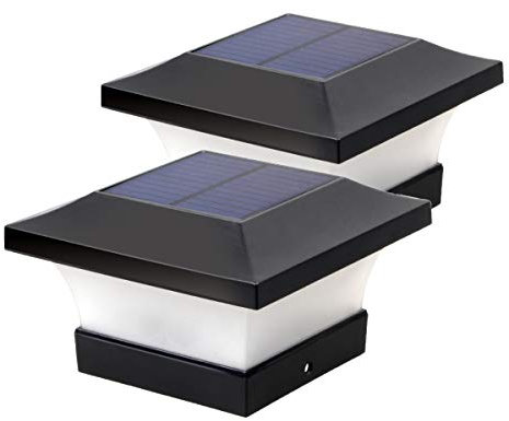 ILIKEPOW Solar LED Post Lights Waterproof Garden Outdoor Cap Lamp for Wooden Posts, Deck, Fence - Daylight White 6000K 2pcs