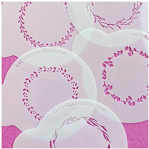 Lacupella 10 Pieces Wreath Stencil Set Wood Canvas Decorating Artist Art and Craft Monogram Wedding Birthday - Food Grade Reusable Mylar Template - DIY Mixmedia (Wreath Cookie Stencil Set)