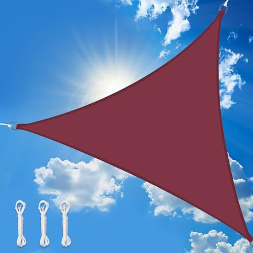 wiipara 2x2x2m Sonnensegel Dreieck, Wasserdicht Sonnenschutz Segeltuch Sunsegel, 95% UV Schutz, Regenschutz, Premium Polyester Sonnensegel für Balkon Terrasse Garten, inkl. Befestigungsseile (Weinrot)