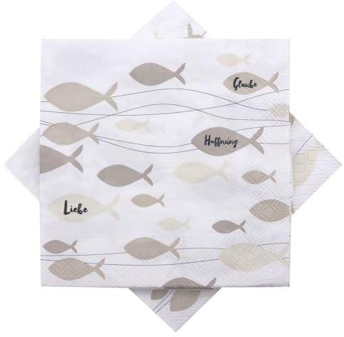 ZauberDeko Servietten Fisch Beige Creme Taupe Glaube Liebe Hoffnung Tischdeko Kommunion Konfirmation 20 Stück