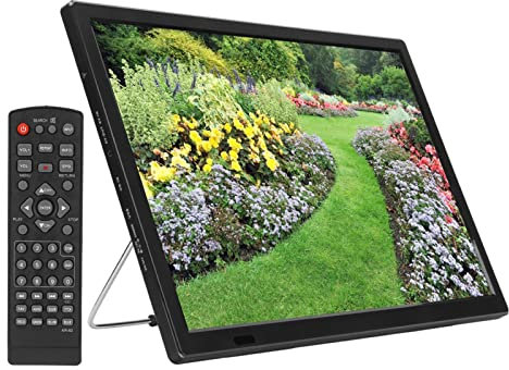 Téléviseur numérique portable 16 pouces, écran TFT HD 1080p, téléviseur LED TNT, signal rechargeable, moniteur de télévision numérique sans délai avec HDMI, USB, support TV pour voyage en voiture
