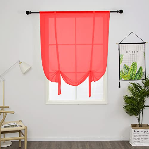 SIMPVALE 1 Stück Sheer Voile Vorhänge, 100×120cm Rot Raffrollo Vorhang, Transparente Gardinen für Wohnzimmer Schlafzimmer