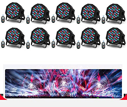10PCS 36 LED Par can Light Stage Lighting RGBW Disco Light with Wireless Controller Strobe Light via DMX Sound Auto Party Light for DJ KTV Bar Wedding Halloween Christmas (UK Stock)