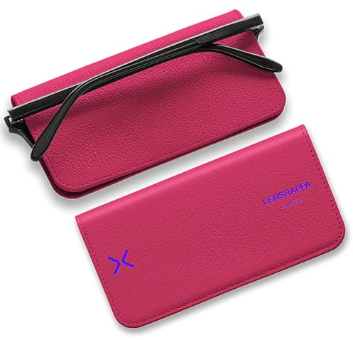 Lensrappa Luxury Slim Leather Glasses Case | Raspberry Pink Handmade Full-Grain Leather Eyewear Wrap with Magnetic Closure & Gift Box | Ultra-Slim Protective Case in 9 Elegant Colours