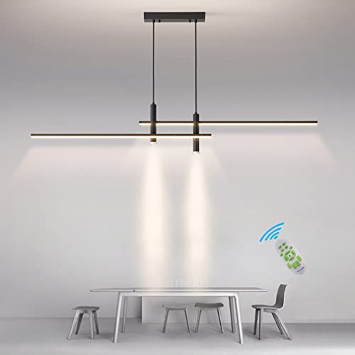 Lanekd Hänglampor/pendellampor LED modernt matbord dimbar guld hängande lampa kök justerbar höjd tak ljuskrona för matsal kontor vardagsrum linjär pendellampa (svart, L 120 cm)