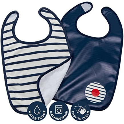 BabyToLove Set aus 2 Lätzchen | Baby Lätzchen wasserdicht & weich mit Klettverschluss | Spucktücher & Dreieckstuch Baby für Neugeborene & Kleinkinder | Baby Zubehör | Blue Stripes
