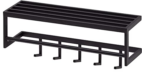 möbelando Wandgarderobe Metall Schwarz 70x20x20 cm Flurgarderobe mit Ablage | Design Hakenleiste Wandpaneel Stahl | Garderobe Wand mit Hutablage | Garderobenleiste Flur