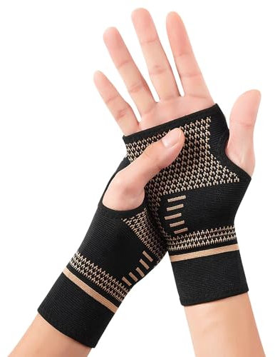 Waxden Manicotti a compressione per polso in rame, per tunnel carpale, artrite, sollievo dal dolore, bendaggio per polso con passante per pollice per Deman e uomini (M)