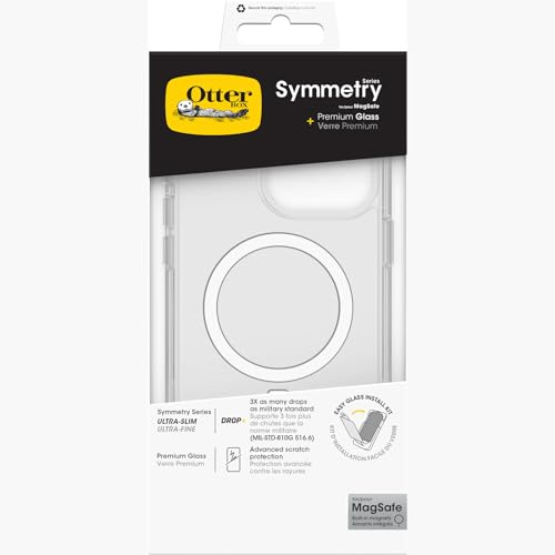 OtterBox Symmetry MagSafe Bundle für iPhone 15 Pro Max, Transparent | Symmetry MagSafe Clear Hülle, 3x getestet nach Militärstandard, Premium Glass Displayschutz, Hervorragender Kratzschutz