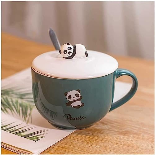 Bol à nouilles, bols à soupe avec poignées, grand 22 onces avec couvercle, joli bol à soupe en céramique avec cuillère (couleur : gris, taille : 650 ml/22 oz) (couleur : bleu, taille : 650 ml/22 oz (c