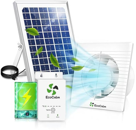 ecoCalm Solar Ventilator Outdoor mit Solar Powerbank, Wasserdichter Solar Lüfter 100mm mit Solarpanel 12V und Kabel 4,5M, Gewächshaus Zubehör für Gartenhaus, Hühnerstall, Camping