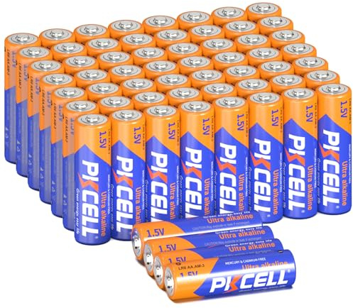 PKCELL AA Batterien 60 Stück LR6 Alkaline 1,5 V | AA Alkaline-Batterien 10 Jahre lagerfähig, auslaufsicher, ideal für Fernbedienungen, Uhren, Spielzeug & Haushaltsgeräte.
