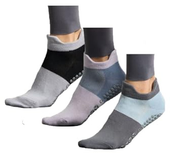 Calzini da yoga e pilates con impugnature per donna, confezione da 2 paia di calzini antiscivolo per allenamento a casa, palestra, sport, arte, fitness, sbarre, balletto, danza, Calzini alla caviglia