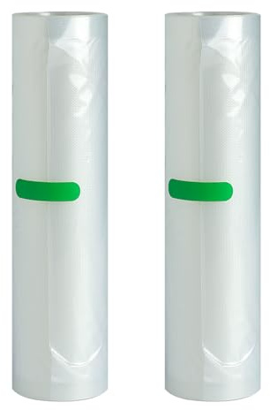 Bolsas de vacío para alimentos,2 Rollos Bolsas para Envasar al Vacío Rollos para Envasadora al Vacío Bolsa de Vacío Gofradas para Conservación y Cocción Sous Vide & Boilable, sin BPA (28x500cm)
