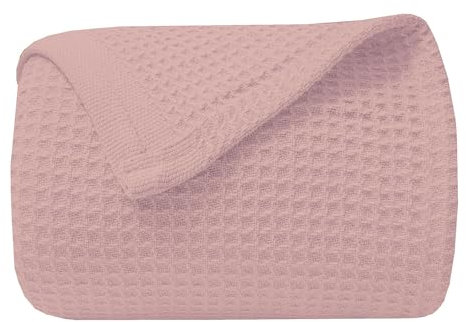 Waffel-Baumwolldecke, Waffelmuster, Überwurfdecke für Couch, Sofa, weiche, dekorative, leichte Decke für alle Jahreszeiten (127 x 152,4 cm, Blush Pink)