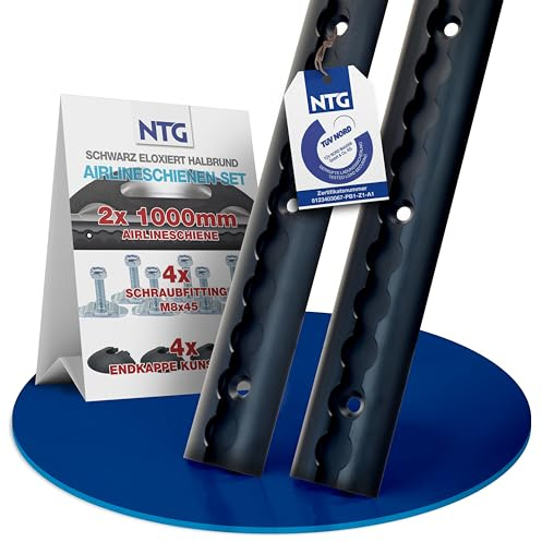 NTG Rieles de aluminio para aerolíneas, forma semicircular, 1000 mm, certificado TÜV, barra de amarre, barra de amarre, seguridad de carga para camiones, remolques y autocaravanas, Blackline