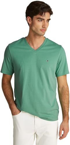 Tommy Hilfiger Camiseta de Manga Corta Hombre Essential tee con Cuello de Pico, Verde (Fort Green), M