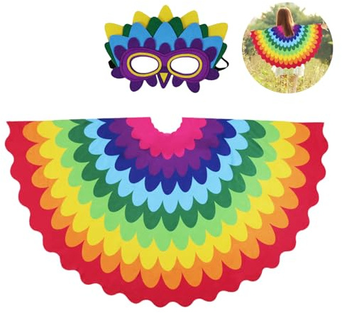 AffeGifts Kostüm Papagei Kinder, bunte Vogelflügel für Kinder Papagei Flügel Cape mit Papagei Maske für 3-8 Jahre verkleiden Cosplay Party Outfits