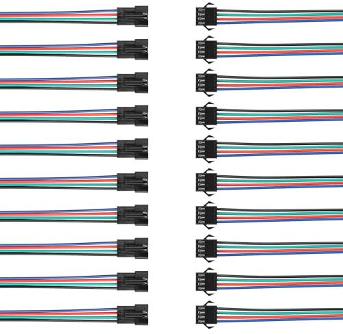 GINTOOYUN 10 paia JST SM cavi a 4 pin 22AWG 4-Pin SM maschio/femmina connettore accoppiato cavo elettrico per strisce LED, ventole del telaio, giocattoli RC, ecc. (6,02 pollici) (4 pin)