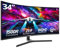Gawfolk 34 Inch Ultra Wide Curved Gaming Monitor, PC Screen 1500R 165Hz Uwqhd 3440X1440, Curved Computer Screen with Freesync, Multidirectional Adjustable Base