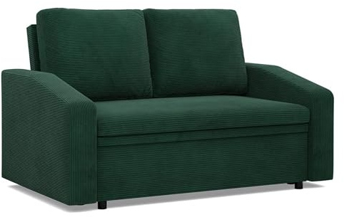 Mebligo - Sofa 2 Sitzer mit Schlaffunktion 148 x 90 x 87 cm NEO-Kollektion, Sofa Cord, Kleine Couch, Schlafsofa mit Bettkasten, Wohnzimmer Möbel, Schlafcouch Klein Grün