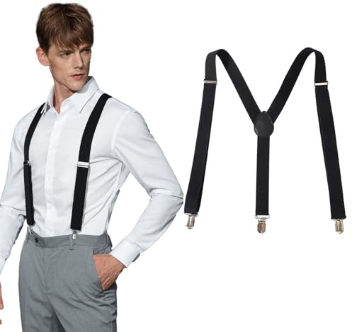 SSKHE Bretelle da uomo e donna, extra forti per pantaloni da lavoro, pantaloni da sci e pelle, nero, ampie opzioni per uomini, Nero , breit