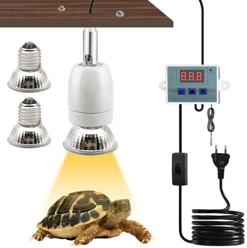 Schildkröte Wärmelampe, Reptilien Wärmelampe, Schildkröte Terrarium Lampe, E27 wärmelampe Terrarium, Heiz Lampenfassung, Wärmespotlampe für Reptil mit 2 UVA UVB-Glühbirnen und 360° Schwenkklemme