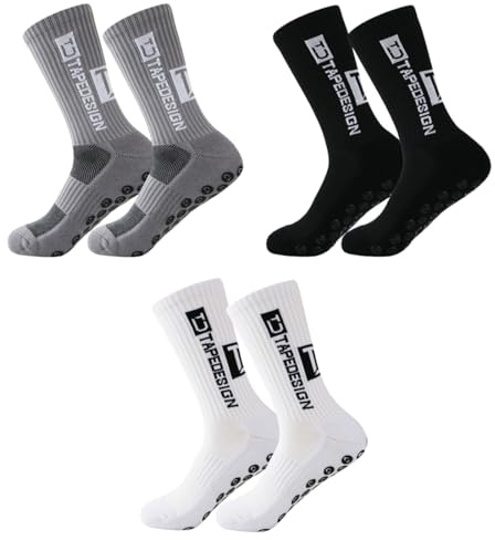 XPEX 3 paia calze antiscivolo calcio calze calcio antiscivolo Calzettoni Calcio Grip Calcio Calze Antiscivolo (bianco+grigio+nero)