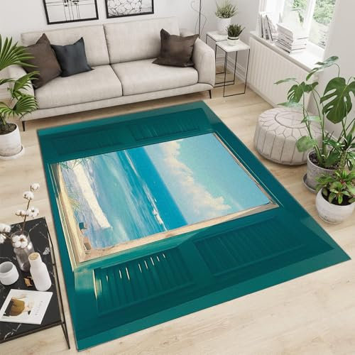 Tappeti Soggiorno 160 x 230 cm, Il Mare Fuori Dalle Persiane Soffici Tappeti Per Camera Da Letto, Tappeto Lavabile In Lavatrice Spesso A Pelo Corto Tappeto Da Pavimento Tappeto Da Comodino Per La Cam