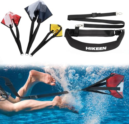 Boosteady Swimming Parachute Resistance Set Training Equipment with 3 Parachute & Adjustable Length Swim Belts for Adults