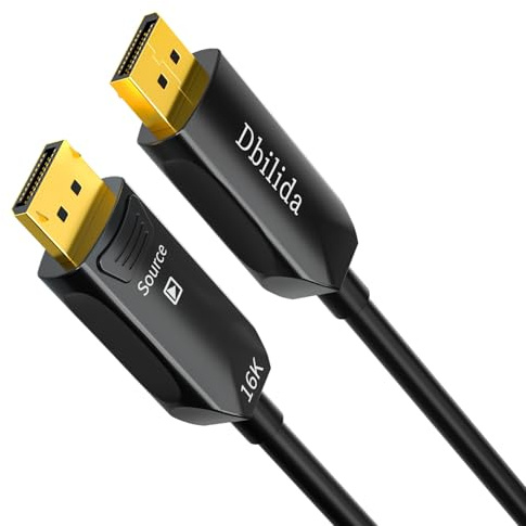 Dbilida Glasfaser DisplayPort Kabel 2.1 2.0 10 M, 16K Glasfaserkabel DP 2.1 2.0 Kabel Unterstützt 54 Gbit/s, 16K 60Hz, 8K 120Hz, 4K 240Hz, 2K 360Hz, DSC 1.2a für Gaming Monitore
