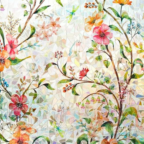 Ranzdn Window Privacy Film - Stained Glass Window Film Static Cling UV & Heat Blocking Rainbow Window Film for Glass Doors, Bedroom Windows - No Glue Premium Vinyl (Easy Install, 17.5×78.7)