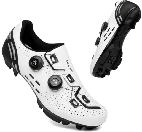Cycling Shoes Mens Road MTB Cycling Shoes SPD-SL Compatible with Peloton Bike Indoor Outdoor Road Bike Riding Shoes Men's & Women's Black (White-MTB,11)