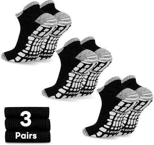 GRPSKCOS Herr greppstrumpor 3 par halkfria strumpor för herr pilates yoga sjukhus socka storlek 5-13, 01 Svart x 3, 42-44 EU