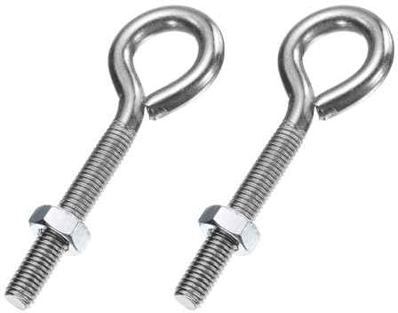 sourcing map 2 Pack Eye Bolts, M8 x 55mm 304 Stainless Steel Threaded EyeBolt Silver Eye Hooks with Nut for Hanging or Securing Cables