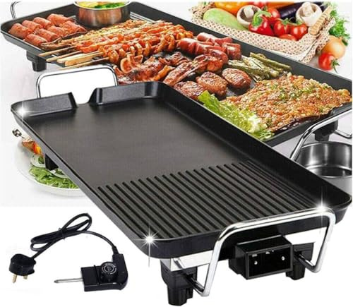 Electric BBQ Grill with 5 Adjustable Temperature,1500W Smokeless Nonstick Portable Barbecue Griddle Machine, Separate Oil Pan, Multifunctional Cooking Grill for Indoor or Outdoor Use（XL:67x29.5x8.5cm）