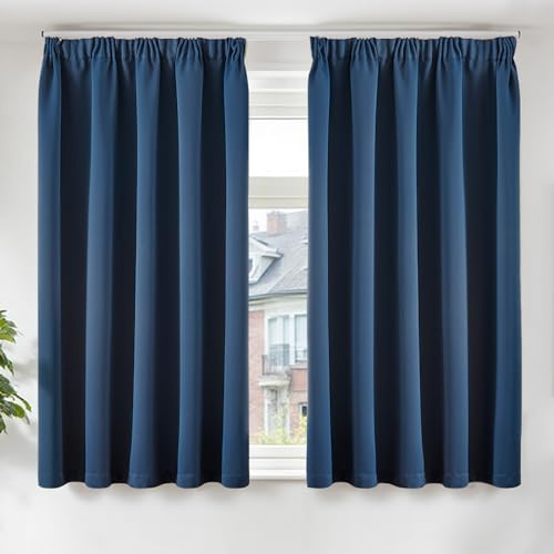TOPICK Navy Blue Thermal Blackout Bedroom Curtains, W46 xL54 2 Panels