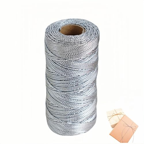100m Metallic Silver String 1.5mm Twine String for Bracelet Making Cord Rope for Crafting Tinse for Gift Wrapping Christmas Twine Ball Thread Diy Crafts Wedding Favors (Silver)