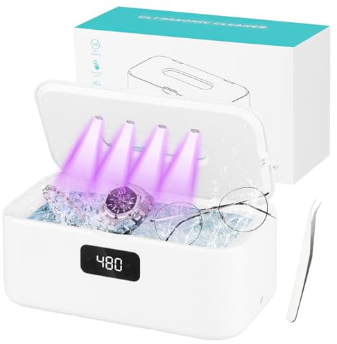 Nettoyeur à ultrasons 800 ml, 49000 Hz U-V avec 5 modes de minuterie - Appareil de nettoyage des lunettes pour le nettoyage en profondeur des bijoux, lunettes, appareils dentaires, prothèses, pièces