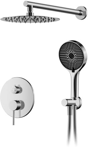 OihPaw Duschsystem, Unterputz-Duscharmatur Chrom, Duscharmaturen-Set | Duschsystem mit 30-cm-Regendusche, 360° verstellbarer Regenduschkopf, Handbrausen-Komplettset, Duschkopf mit Anti-Kalk-Düsen