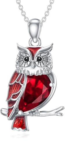 SLIACETE Collier hibou améthyste naturelle en argent sterling 925 avec pendentif pour femme, Argent sterling, Grenat naturel