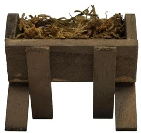 ZICOM Krippenzubehör Miniaturzubehör Miniatur Futterkrippe mit Moos Höhe 5,5cm Holz Natur Unikat, Modellbau Puppenhaus